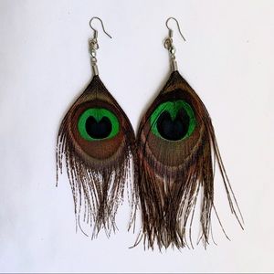 Peacock Feather Earrings Bohemian Statement Festival Coachella Fairy Y2K Prom